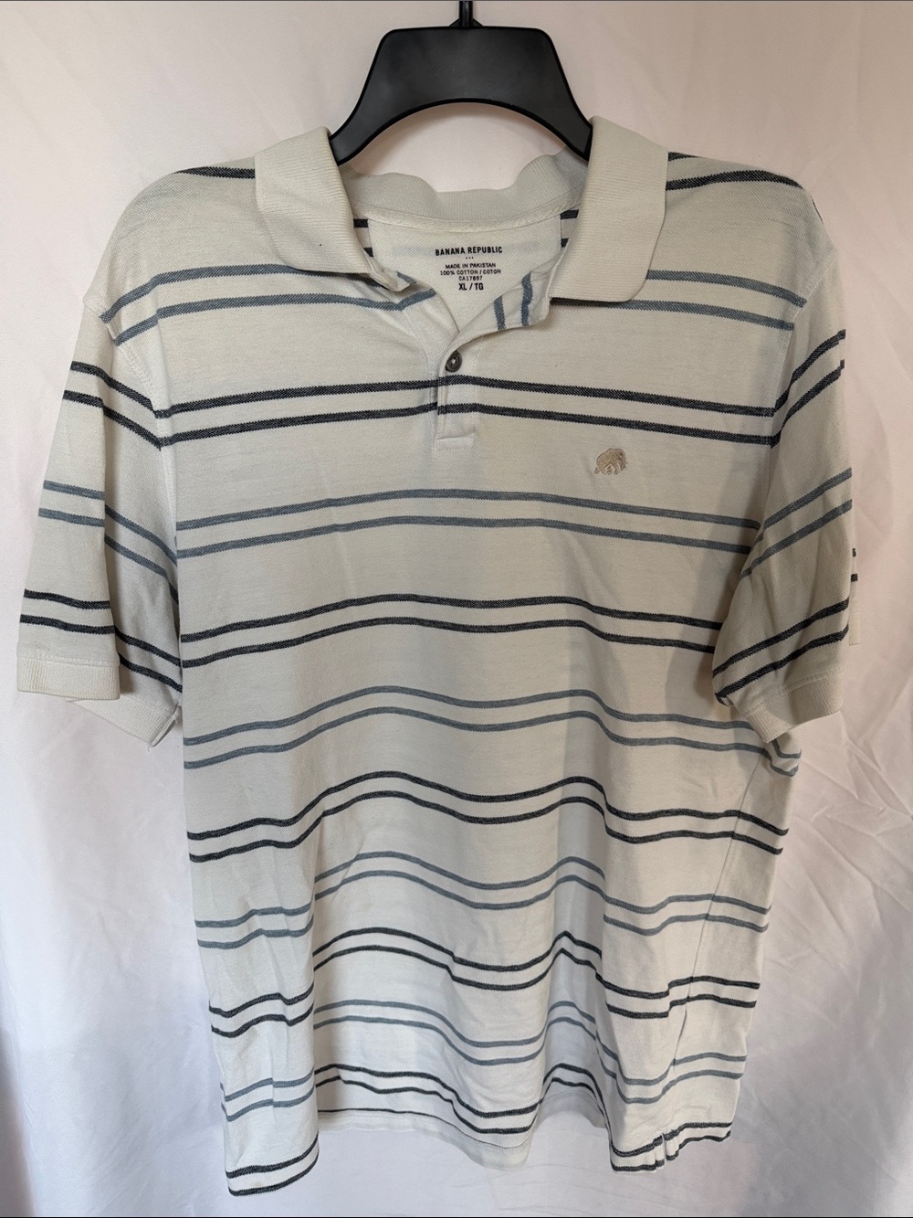 Banana Republic Cream Polo with Navy & Light Blue Stripes